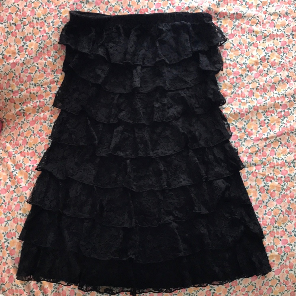 Express Black Strapless Lace Ruffle Tube Dress